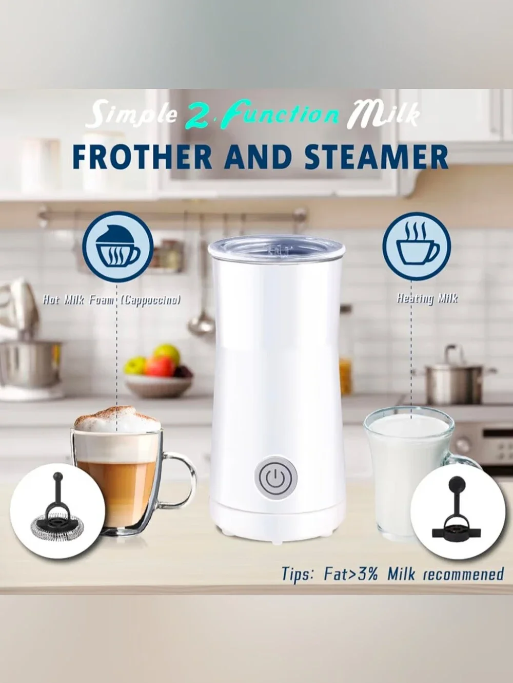 2 N 1 Electric Milk Frother And Steamer – White New